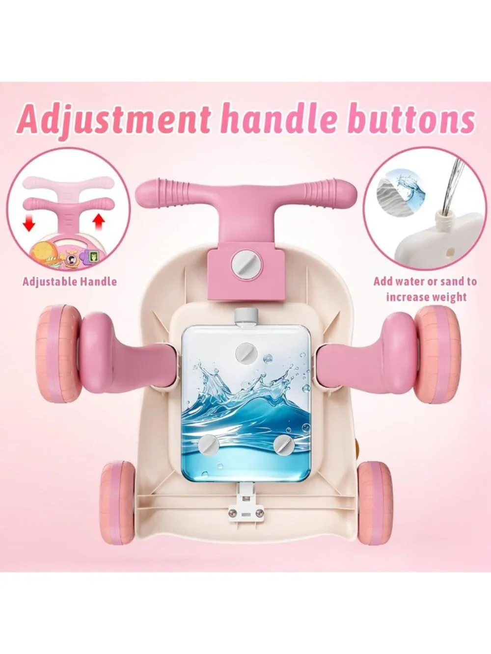 3-in-1 Baby Walker & Activity Center for Girls | Learning, Sit-to-Stand, Music
